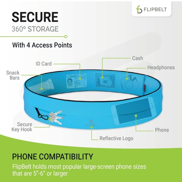 FlipBelt Classic Running Belt Size S Teal - Picture 3 of 8